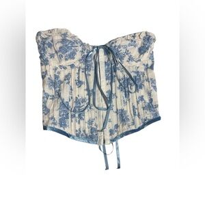 Blue Floral Strapless Blouse Corset